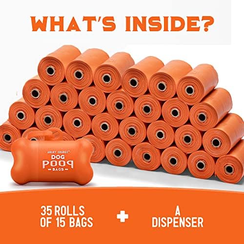 Bolsa de cocô de cachorro laranja com raiva - 35 pacote, 15 sacos por rolo, 525 sacos de cocô sem perfume, sacos de cocô