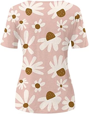 Camisa feminina de flor de borboleta de borboleta impressão de borboleta impressão casual solteira solteira de manga curta redonda