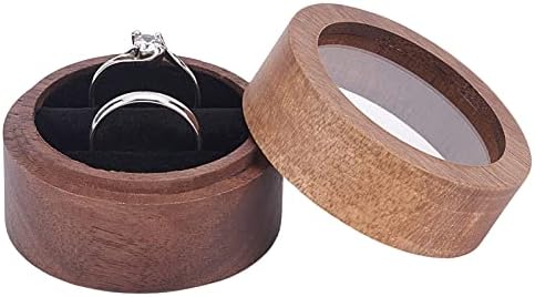 FingerInspire Walnut Wooden Ring Box redonda Organizador do anel de nogueira com janela transparente, caixa de anel