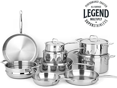 Legenda 5 Ply 14 PC Todos os vasos e frigideiras de aço inoxidável e panelas | Cozinha de qualidade de qualidade profissional 5PLY