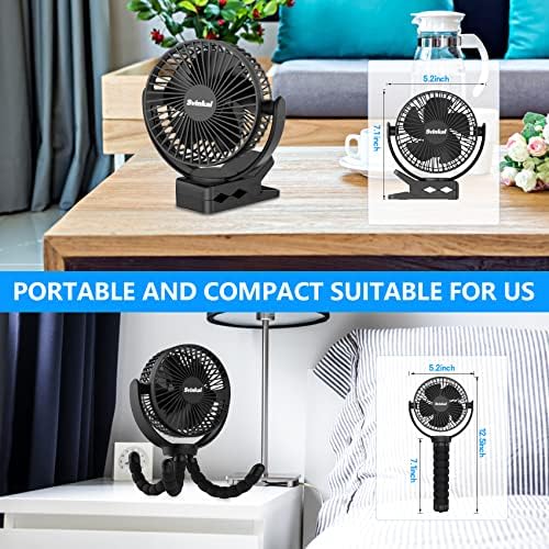 Mini clipe Svinkal no ventilador, ventiladores portáteis de carregamento USB de 5000mAh, ventilador de mesa silencioso de 7 polegadas, 3 velocidades de fluxo de ar forte, rotação de 360 ​​°, adequada para casa, escritório, dormitório, carrinho, etc. (Preto)