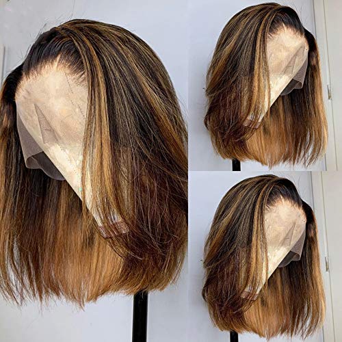 Dez pauzinhos bob curto 13x6 renda frontal Human Human Wigs pré -arrancados destaque