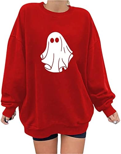 Mulheres férias Halloween Roupet Cuff Manga Longa Casa Selta Crew Neck Ghost Graphic Fit Fit Roupa fofa x9