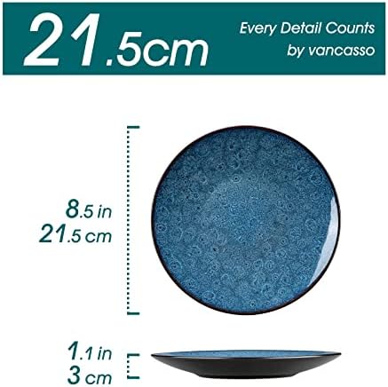 Placas de jantar azul de Vancasso Bubble Conjunto de 6, 8,5 polegadas Conjunto de pratos, microondas e lava -louças