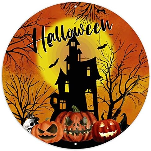 CowkissSign Halloween House Scary House Spooky Castle Wall Art Decor Metal Sign Halloween Porta da frente Wrinal
