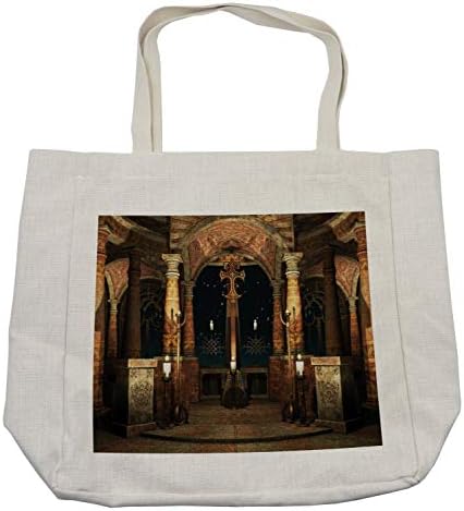 Bolsa de compras góticas de Ambesonne, salão místico escuro com pilares e ilustração de edifícios do santuário da cúpula, bolsa reutilizável