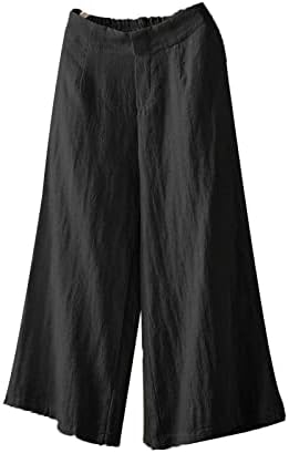 Soluo feminino linho mistura perna larga calça casual solto cintura elástica calças de ioga de algodão relaxam calças de moletom