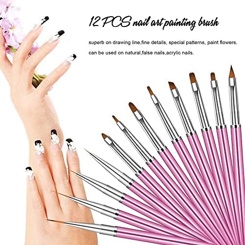 Lhlllhl 12 pcs unhas arte pincel uil art pinting desenho construtor de canetas line gradiente plano gel acrílico dicas de design ferramentas de manicure