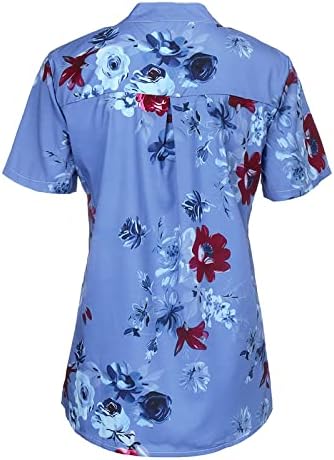 Molufan Women 2023 Henley Shirts Floral Print Button-Down V Neck Sleeve Shirts Stand Collar Tops de verão vintage