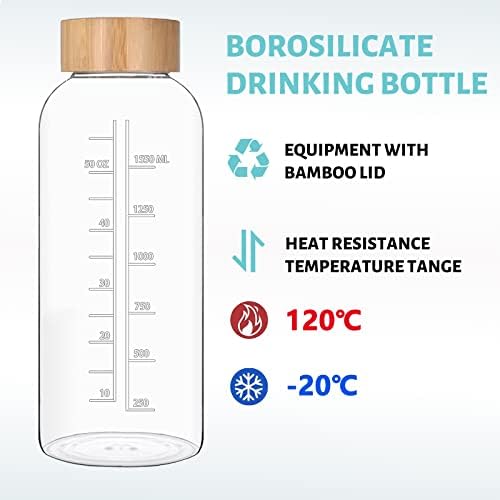 Rnckuue Glass de água de vidro 64 oz - garrafa de vidro reutilizável de borossilicato grande, boca larga com tampa de bambu