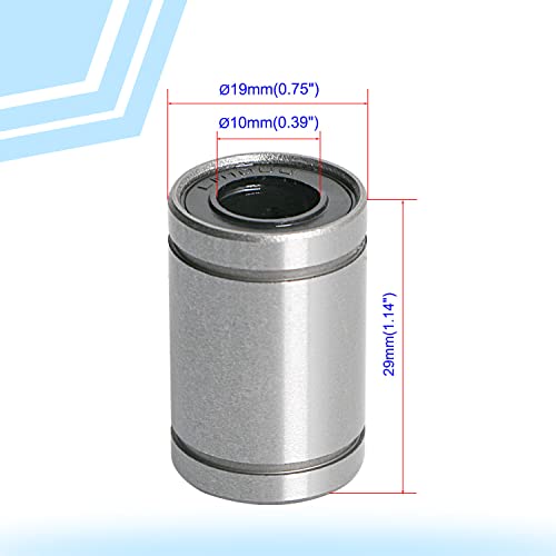 AOPIN LM10UU CILING ROLAMENTO DE MOVIMENTO LINHO, ID 10mm, OD 19mm rolamentos de esferas linear SAE52100 Aço carbono, 4 fileiras de bolas de aço, ótimas para CNC, impressora 3D, guia de trilho linear 12 PCs