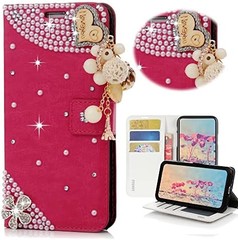 STENES BLING CARTELETE CASE COMPATÍVEL COM SAMSUNG GALAXY A21S CASA - ENLISHO - 3D FLORES DE CENDORES PENENTES DE CARENTES PENENTES DE ROSA FLORES MAGNÉTICAS