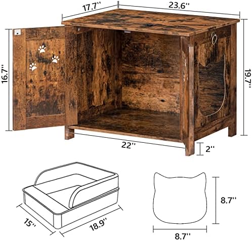 Gabinete de caixa de areia aloswell, banheiro escondido de gato, móveis de gabinete de gato de madeira, banco de armazenamento de armários de caixa de gato, para sala de estar, cwhr6001 marrom rústico