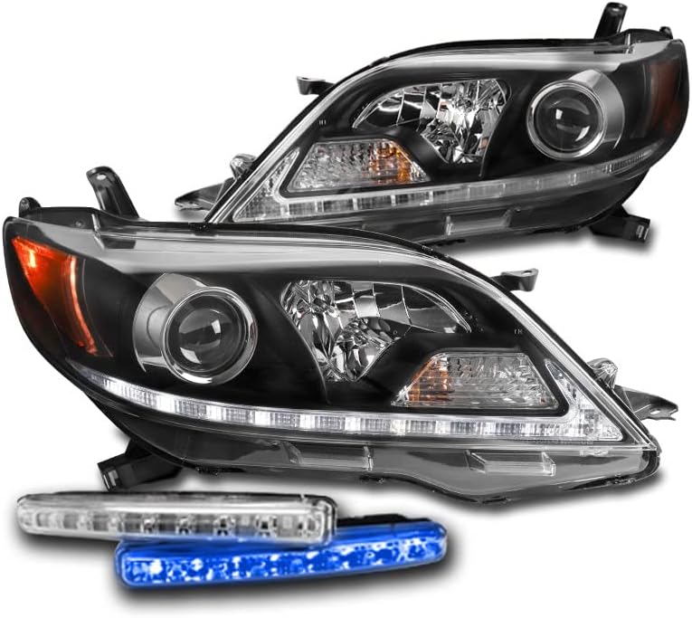 ZMAutoParts liderou faróis de projetor preto faróis com DRL de 6 LED azul para 2015-2019 Toyota Sienna Se/Limited