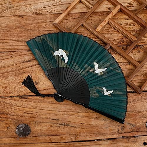 NC Bamboo Dobing Fan Girl antigo Son Son Son Chinês Ventilador de Vento Fan Fan Fan Silk Craft 仙鹤 1
