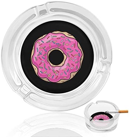 Donut rosa lindamente estampado grossa cinzas de vidro cinzas clássicas redondas de cigarro de cigarro decoração de desktop home