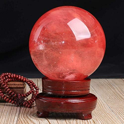 Liushi Red Crystal Ball Meditação de adivinhação Esfera Feng Shui Ornamento Energia Esfera Decoração Home com Stand Wooden