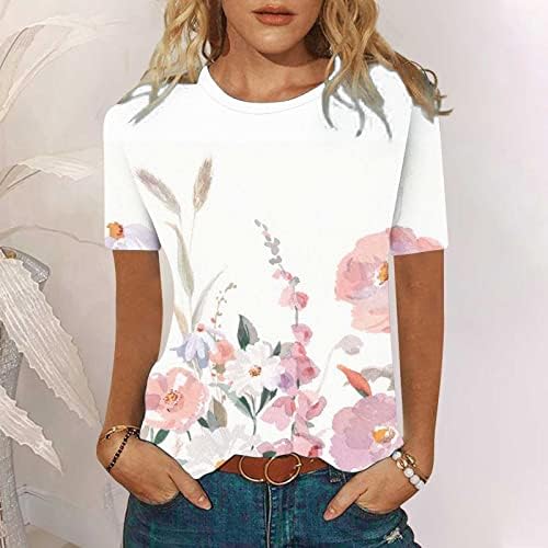 Camiseta superior para mulheres Fall Summer Summer Manga curta Crew algodão Vine Floral Graphic Tshirt W0 W0