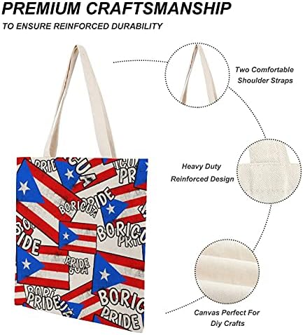 Funnystar Vintage Boricua Pride Porto Riquenho PR Bolsas Reutilizáveis ​​Bolsas de tela Impresso para viagens escolares Compras de viagem 15x16,1 polegadas