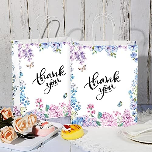 ThinkDay 30 peças agradecer sacolas de papel com alças sacos de compras florais festas de festa para boutique de negócios festas