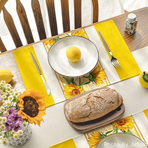 Modo Artóide Stripes Sunflower Summer Placemats Conjunto de 4, 12x18 polegadas de férias sazonais tapetes para decoração