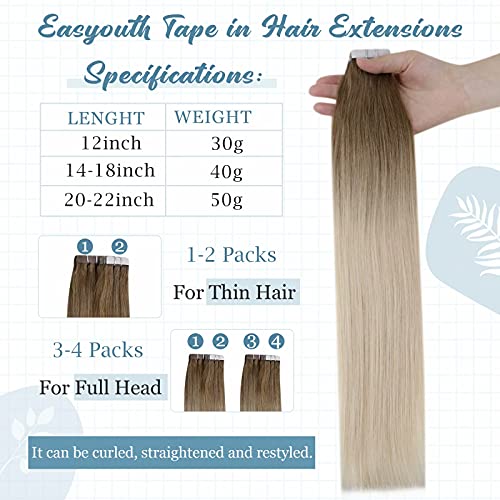 Easyouth One Pack Weft Haf Hair Extensions Real Human Hair e uma fita de embalagem em extensões de cabelo humano cor ombre 7b/613