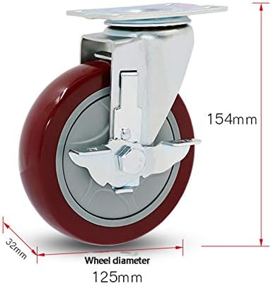 Conjunto de rodas giratórias de rodas de 4 rodízios, móveis silenciosos Push roda com freios laterais de metal, rodízios pesados