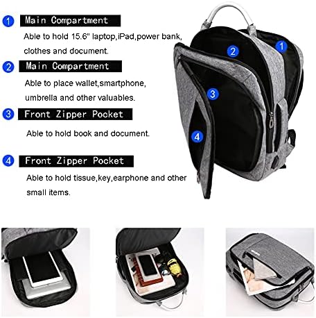 Yitiantulong Laptop Backpack15,6 polegadas, bolsa de computador de viagem com porta de carregamento USB, bolsas de transportadora de