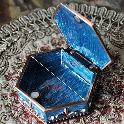 Caixa de peito do tesouro de jóias vintage, antiga caixa de joalheria de liga de liga de liga de zinco com zinco geométrico