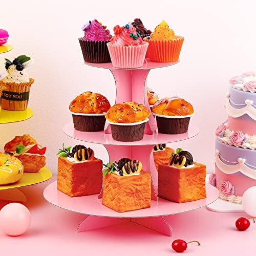 6 Conjunto de 3 cupcake de papelão 3 cupcakes Titulares de bolo coloridos Stando de papel de papel de papel reutilizável