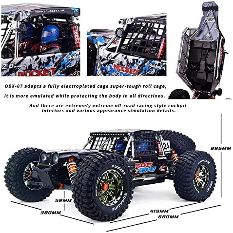 Ujikhsd 80 km/h de alta velocidade Carros RC para meninos, carros de controle remoto de 1: 7 em escala Todo o terreno, Hobby Grade RC Monster Trucks 2,4 GHz 4WD Off Road Vehicle com duas baterias recarregáveis.