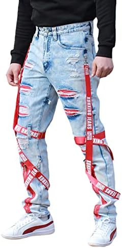 Nutriangee Men Slim Fit Patchwork Jeans Hip Hop direto com calças de jeans de carga zip