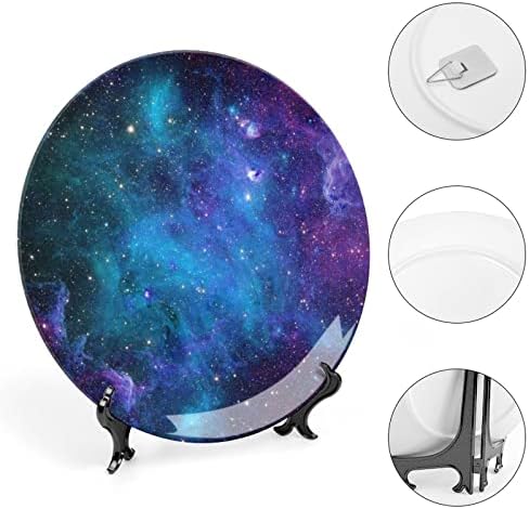 Espaço Galaxy Bone China Decorativa Placas redondas Placas de cerâmica Craft com exibição Stand para Decoração de jantar de parede de escritório em casa