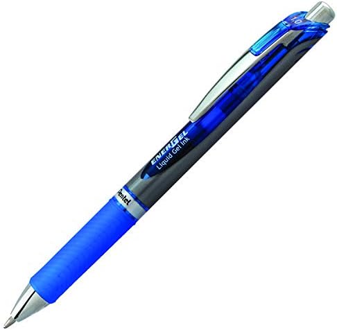 Pentel Energel RTX Pen do gel líquido retrátil, ponta de metal, linha média, tinta azul marinho, 12 pacote