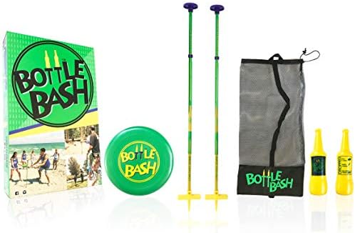 Kan Jam To -Go Set & Bottle Bash Bash Outdoor Flying Disc Games - jogo de disco para família, adulto e crianças, quintal e jogo de praia - Frisbee Target Lawn Game With Poles & Bottles
