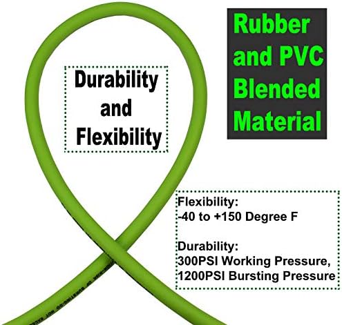 Mangueira de ar híbrida Yotoo 3/8 de polegada por 100 pés 300 psi de serviço pesado, leve, resistente à torção e flexibilidade
