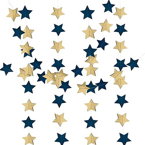 Mefuny 30 pés azul marinho decorações de festas douradas papel estrela girlands star string para despedida de bachelorette de festas