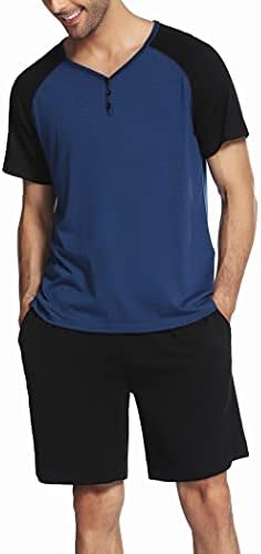 Pijama masculino de roupas de dormir ekouaer definido com manga curta Henley Sleep Top e PJ Shorts Set Soft Loungewear S-xxl