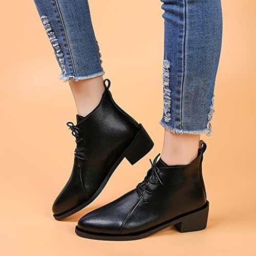 Sinzelimin feminino Botas de couro falso de estilo britânico Botas de salto britânico Botas de combate não escorregamento