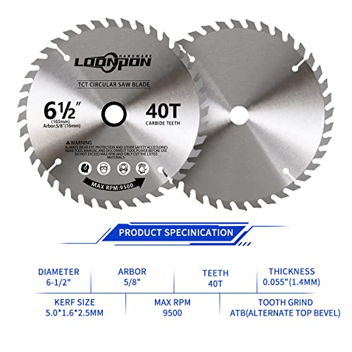 Lâmina de serra circular de 6-1/2 polegadas com arboras de 5/8 polegadas, lâminas de serra 40T para vários corte