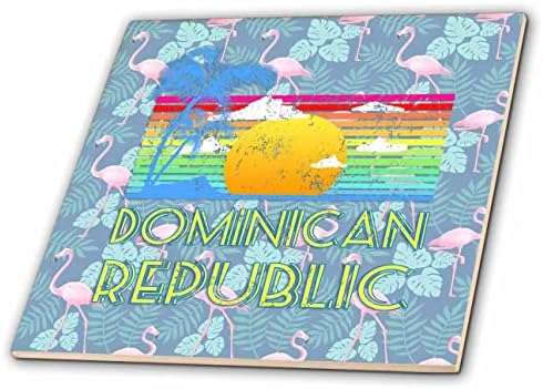 3DROSE Um design da República Dominicana Retro em um padrão de flamingo rosa. - Azulejos