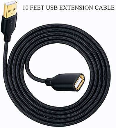 Cabo de extensão USB de Okray, 10 pés, 2 pacote de nylon de nylon USB 2.0 Extender Cable Word - um macho a uma fêmea com