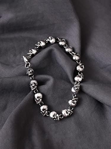 Pulseira de corrente ligada a aço inoxidável HAQUIL para homens e mulheres, presente de jóias de crânio