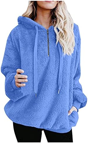 FMCHICO Casual casual feminino casacos quente Fuzzy lã sherpa zípe de camisa de moletom com capuz