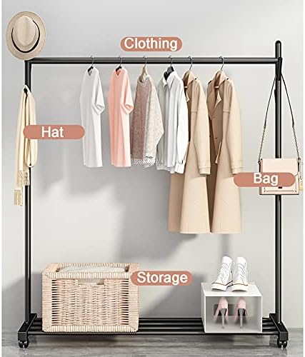 Rack de roupa de Warooma estável, Rail de roupas móveis com polia, Rail de roupas pesadas, rack de casaco de moda de material de aço carbono, salvar espaço