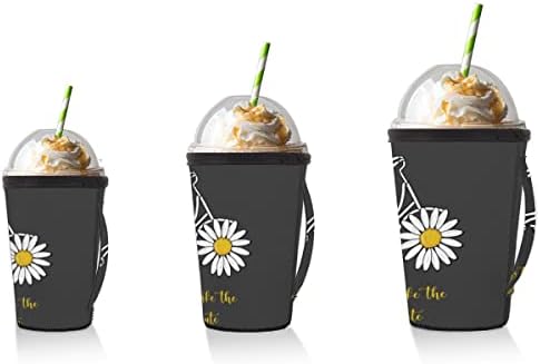 Daisy com citações de capa de café gelado reutilizável preto com manga de neoprene de alça para refrigerante, café
