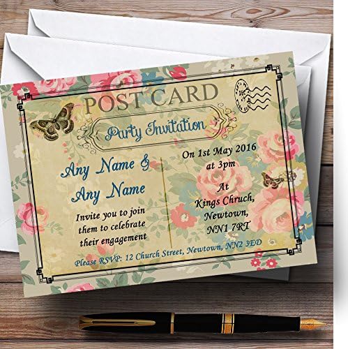 O card zoo azul floral vintage paris shabby chic card de noivado personalizado