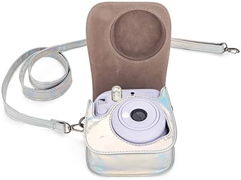 Phetium Instant Mini 12 Caixa de proteção contra a câmera compatível com Instax Mini 12 11, bolsa de couro PU com bolso e alça de ombro ajustável