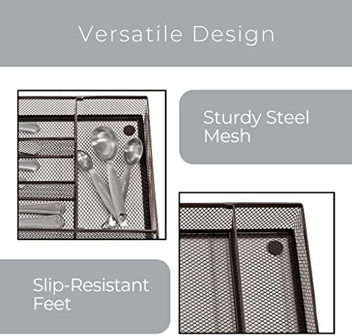 Smart Design 5 Compartimento Drawer Organizador - Mesh de aço - Bandeja de maquiagem, vaidade, utensílios, caixa de armazenamento de talheres - cozinha - bronze