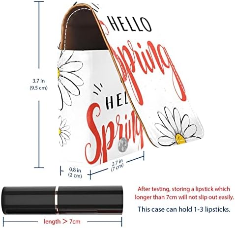 Hello Spring Daisy Flower Small Lipstick Case com espelho para bolsa, suporte de maquiagem cosmética de couro durável, kit de armazenamento